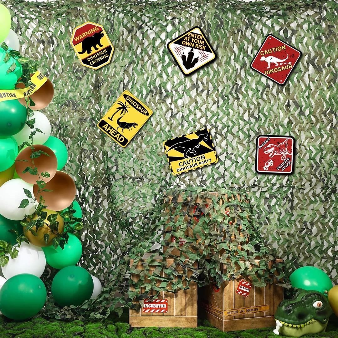 Bucherry Dinosaur Party Decorations Set 10x13ft Dino Netting 6 Dinosaur Paper Sign Jungle Dino Theme Birthday Party Supplies for Birthday Camping Sunshade Outdoor Blind Decor Halloween Car Decor