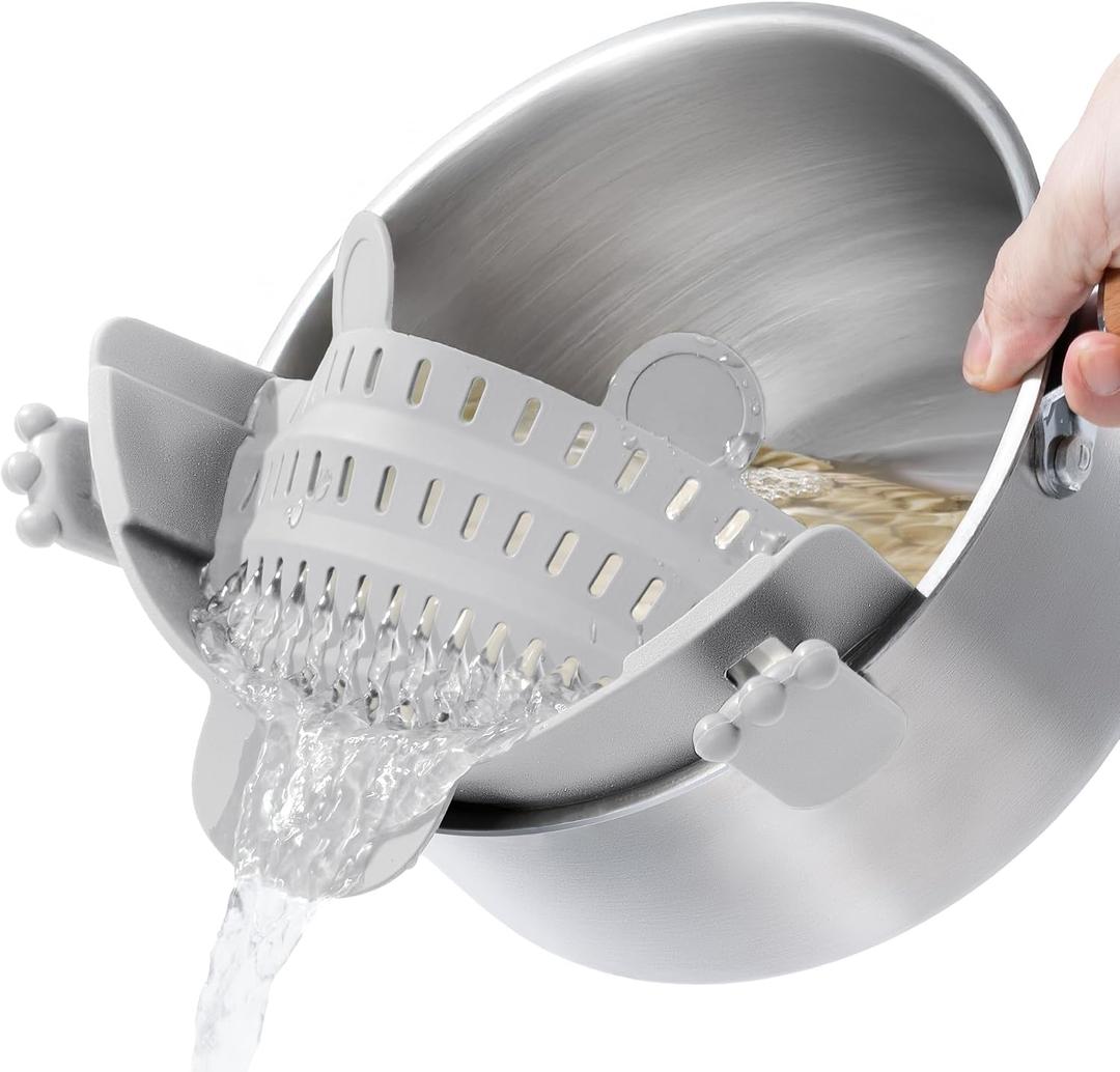 Clip On Strainer Silicone for All Pots and Pans, Pasta Strainer Clip on Food Strainer for Meat Vegetables Fruit Silicone Kitchen Colander