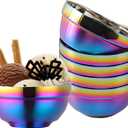 Rainbow Bowl Set of 6, 304 Stainless Steel Dinnerware Metal Double-walled Insulated Cereal Bowls for Eating Kitchen, Dishwasher Safe and Unbreakable