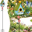 Frienda 57 Inch Bird Houses for Outside with Pole, Durable Metal Wild Bird Feeder with Stand, Decorative Flower Blue Birdhouse Stake Easy to Install for Attracting Birds Garden Patio Decor