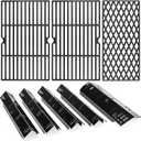 Uniflasy Grill Replacement Parts for Dyna-Glo DGH474CRP,DGH485CRP,Grill Part Kit for Dyna-Glo 3/4/5 Burner Grill,5-Pack Porcelain Steel Grill Heat Plates, 3-Pack Cast Iron Cooking Grates