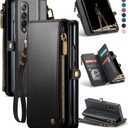 Defencase Wallet Case Compatible with Samsung Galaxy Z Fold 4 with RFID Blocking Card Holder & S Pen Holder Slot PU Leather Magnetic Snap Flip Zipper Strap Phone Case Fit for Galaxy Z Fold 4, Black