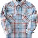 JOGAL Boys Western Shirt Long Sleeve Pearl Snap Plaid Shirts Lightweight Flannel Shirts for Kids 14 Years