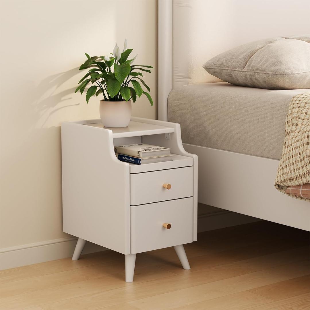 AQIMUELE Wood Nightstand, White Nightstand with 2 Drawers, Bedside Table for Bedroom, 15.74''D*15.74''W*19.68''H