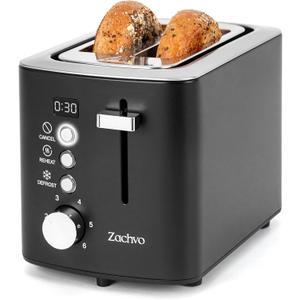 2 Slice Toaster with Wide Slots for Bread & Bagels, Stainless Steel Toaster with Digital Countdown, 6 Shade Settings, Defrost, Reheat & Cancel, Compact Design for Kitchen, Black
