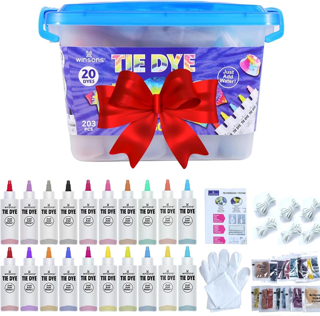 WINSONS Tie Dye Kit 20 Colors Permanent Fabric Dye Art Set for Kids Adults for School, Homemade Party, Creative Groups Activities, DIY Gift