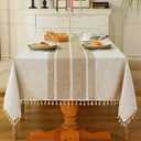 Laolitou Rustic Tablecloth Cotton Linen Waterproof Tablecloths Washable Table Cloths for Kitchen Dining,Party,Holiday,Christmas,Buffet Coffee Lines Rectangle,55''x102'',8-10 Seats