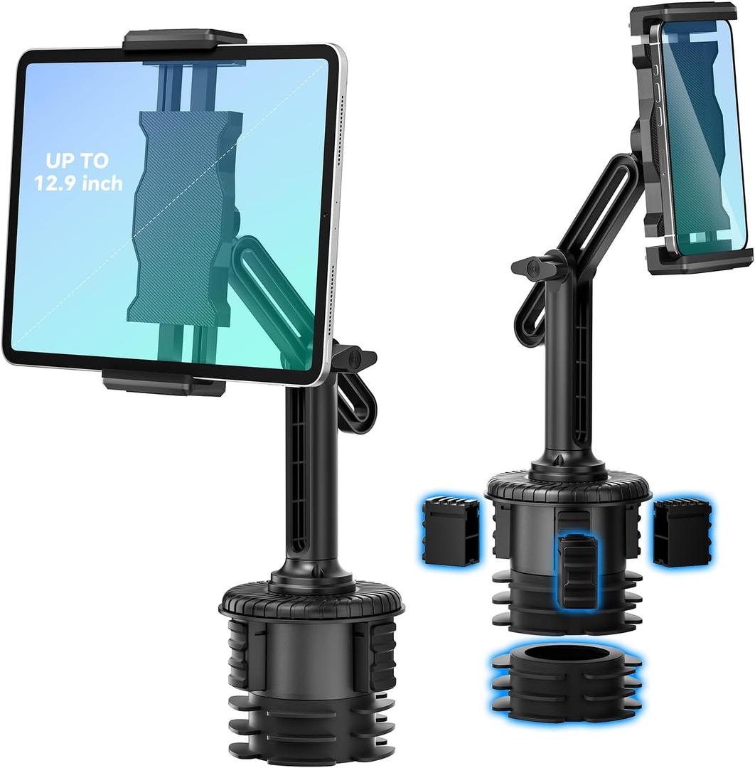 KDD Car Cup Holder Tablet Mount, Long Adjustable Arm Tablet iPad Stand Holder for Car Truck SUV Mount, Universal Car Cup Cradle Phone Stand Fit for iPad Pro, Galaxy, Switch, Travel Accessories