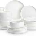 MALACASA Plates and Bowls Sets, 24 Pieces Modern Porcelain Dinnerware Set for 8, Ceramic Dishware Dishes White Kitchen Dinner Dining Ware Set, Microwave and Dishwasher Safe, Series LUNA