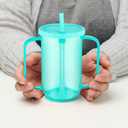 Sliner Adult Sippy Cups for Elderly 12 oz Straw Sippy Cups with 2 Handles No Spill for Adults Spill Proof Dysphagia Cup for Disabled Patients (Blue)