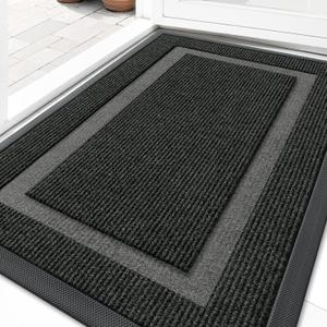OLANLY Front Door Mat Indoor Outdoor Entrance, Waterproof All-Season, All-Weather Doormat, Sturdy Natural Rubber, Fade Resistant, Low Profile, Easy Clean Patio Porch Entryway Mat, 29.5x17, Black