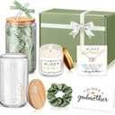 6 Pcs Godmother Proposal Gift Set, Will You Be My Godmother Gift Box, 16oz Glass Cup, Necklace & Scented Candle from Godchild for Baptism Mothers Day Birthday(English,Sage Green)