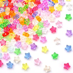 200 Pcs Star Beads Glitter Star Pony Beads Shapes for Friendship Bracelet, Large Hole Kandi Bead for Hair Braids, Jewelry Making (Multicolor, Clear)
