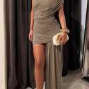 Kwunbwa Women's Sleeveless Ruched Maxi Dress Sexy Irregular Bodycon Casual Elegant Club Party Cocktail Long Dresses (Beige, XL)