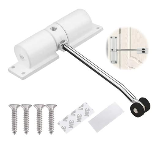 Automatic Door Closer, Zinc Alloy Safety Spring Door Closer Adjustable 30 kg Closing Door Hinge (White)