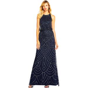 Adrianna Papell Womens Halter Blouson Beaded Gown, 4