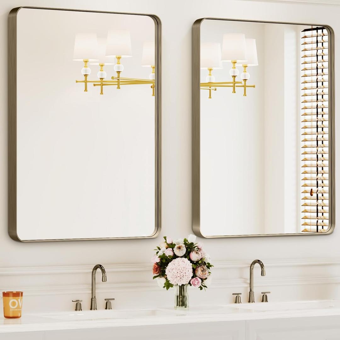 Bathroom Mirrors for Over Sink,2Pcs 24x36Inch Vanity Mirrors for Wall,Bronze Metal Frame Rectangle Mirrors for Bathroom, Farmhouse,Restroom,Hangs Horizontally or Vertically