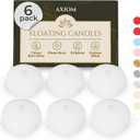 Axiom White Floating Candles for centerpieces - 4 Hours Burning Time Dripless 2 inch Floating Candles - Natural Hand Rolled Wax Candles for Valentine's Day,Parties, Celebration (6 Pack)