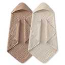 Yoofoss Hooded Baby Towels for Newborn 2 Pack 100% Muslin Organic Cotton Baby Bath Towel with Hood for Babies, Infant, Toddler and Kids, 32x32Inch, Soft and Absorbent Newborn Essential, Beige&Coffee