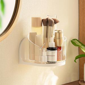 Poeland Wall Mounted Makeup Brushes Organizer, 360 Rotating Makeup Holder with 6 Compartments for Skincare Products, Makeup Brushes