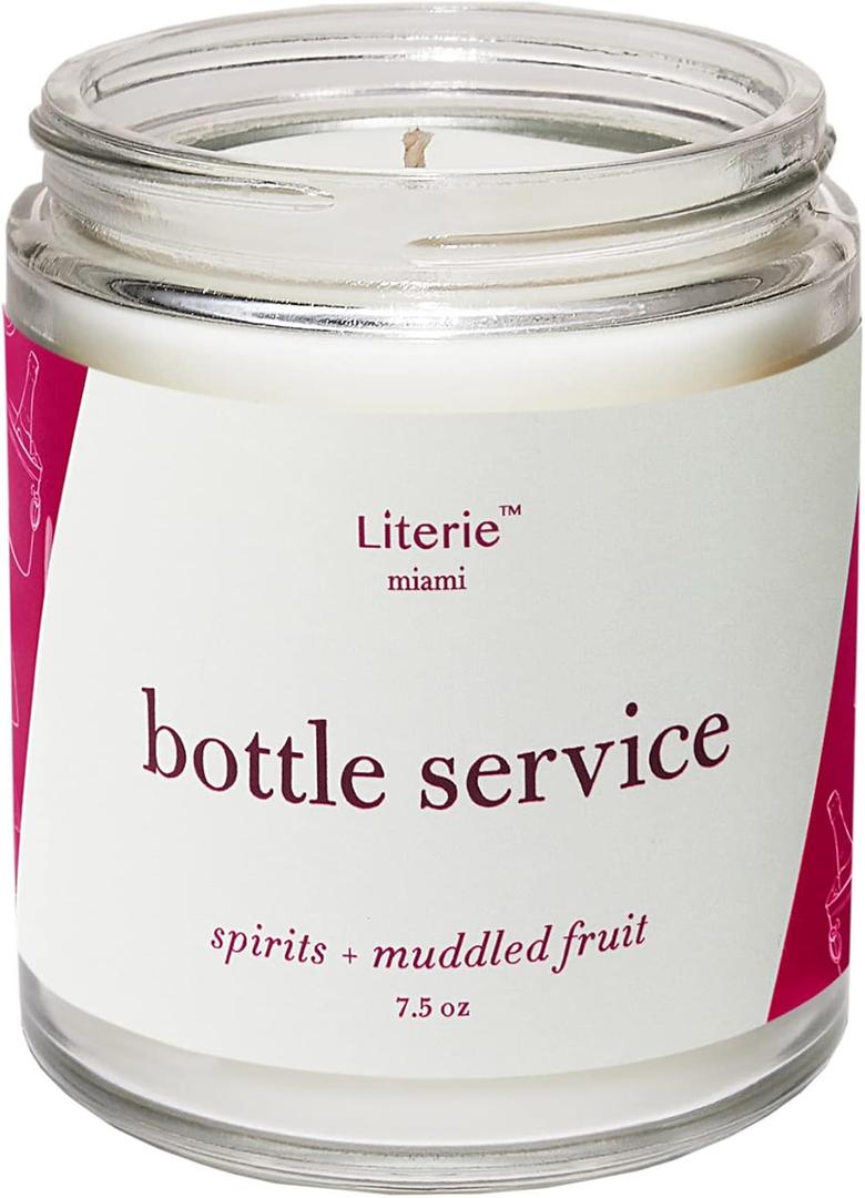 Literie Miami Inspired Scented Candle: Bottle Service - Spirits & Muddled Fruit Scent, 7.5oz, 40 Hour Burn, Vegan Soy & Coconut Blend Candle for Home Decor, Gift for Women & Men