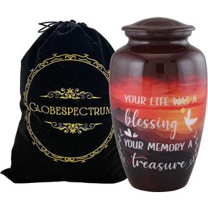 Cremation Urn for Adult Human Ashes Male & Female | Large Decorative Funeral Burial ERN for Men & Women | Handmade Memorial Metal Container Jar | Ash Holder Box