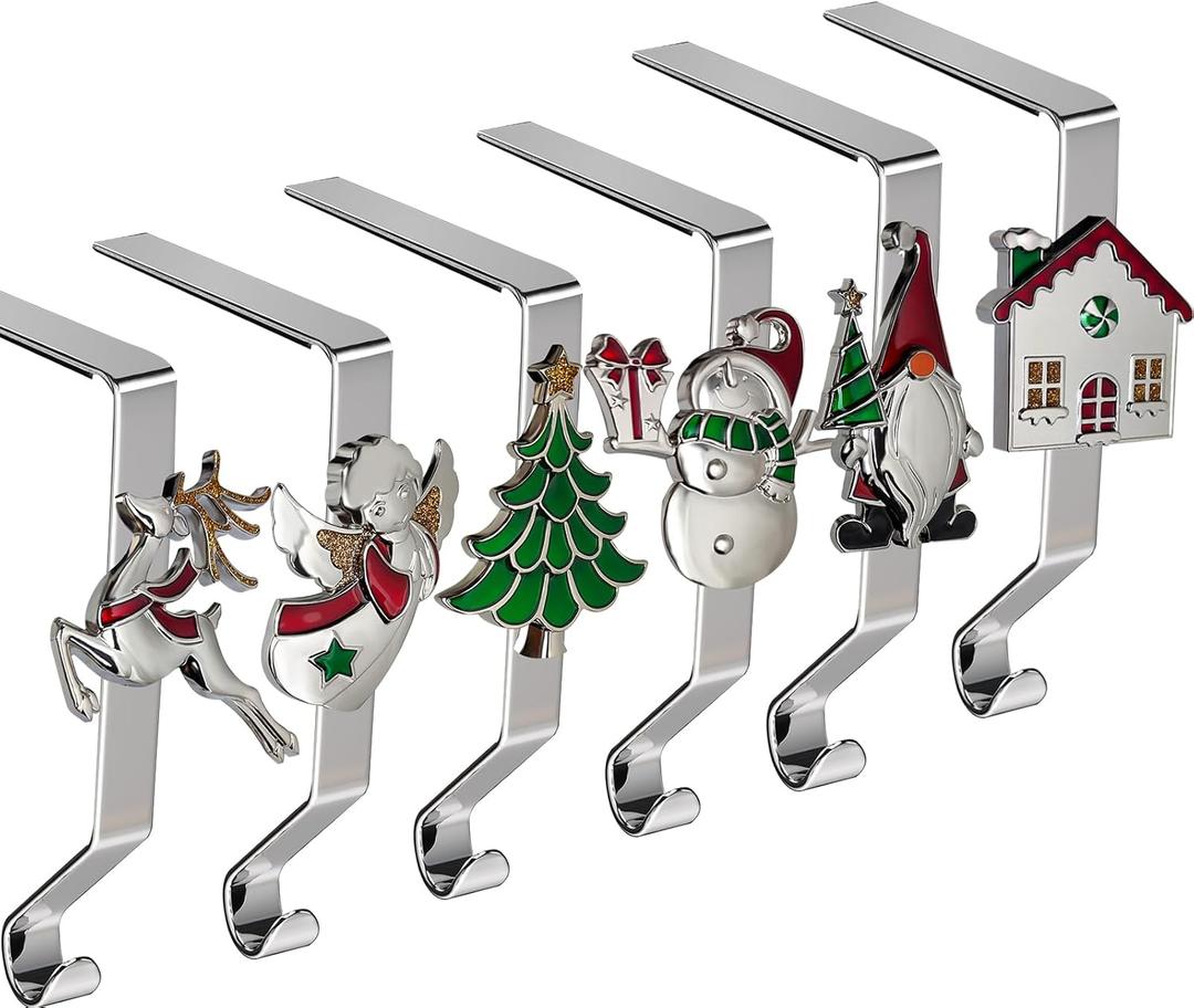 K-MLICE Christmas Stocking Holders Set of 6, Christmas Stocking Holders for Mantle Set of 6, Fireplace Stocking Hangers 6 Pack, Stocking Stand, Farmhouse Rustic Xmas Decorations for Home Indoor