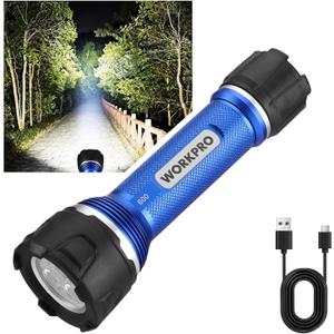 WORKPRO Rechargeable Flashlight High Lumens, Aluminum IPX7 Waterproof Compact Flash Light, Super Bright 3 Mode LED Handheld Flashlight for Home, Camping, Hiking, Emergency