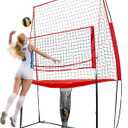 Volleyball Training Practice Net Station, 8 x 11 FT Volleyball Training Equipment for Serving Setting Spiking, Adjustable Practice Net for Indoor and Outdoor Use