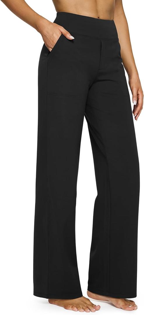 G4Free EverGoing Yoga Pants Women Wide Leg Pants with Pockets High Waist Stretch Dress Casual Sweatpants Petite/Regular/Tall (Large, Black)