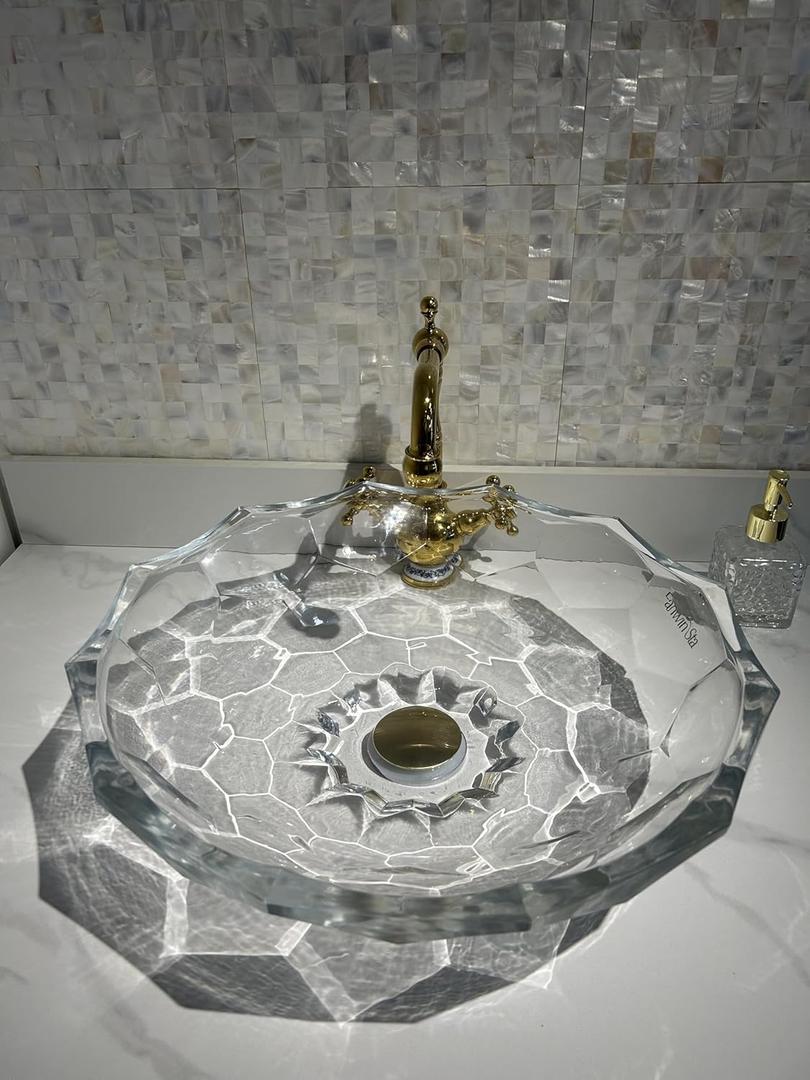 Transparent Glass Vessel Sink In washbasin sink | Vanity Countertop Sink with Pop Up Drain | FW-LA706