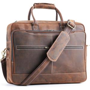 Handmade World Leather Briefcase Messenger Bag For Men 'Vintage Vanguard' Full Grain Buffalo Leather 18 Inch Laptop Computer Satchel Crossbody Business Work Office