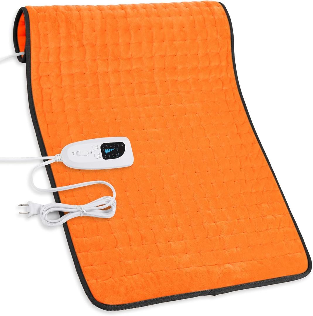 Deepsoon Heating Pad,Electric Heating Pads for Back,Neck,Abdomen,Moist Heating Pad for Shoulder,Knee,Arms,Legs,Dry/Moist Heat & Auto Shut Off,Christmas Gifts for Men and Women,Orange Black,33x17 Inch
