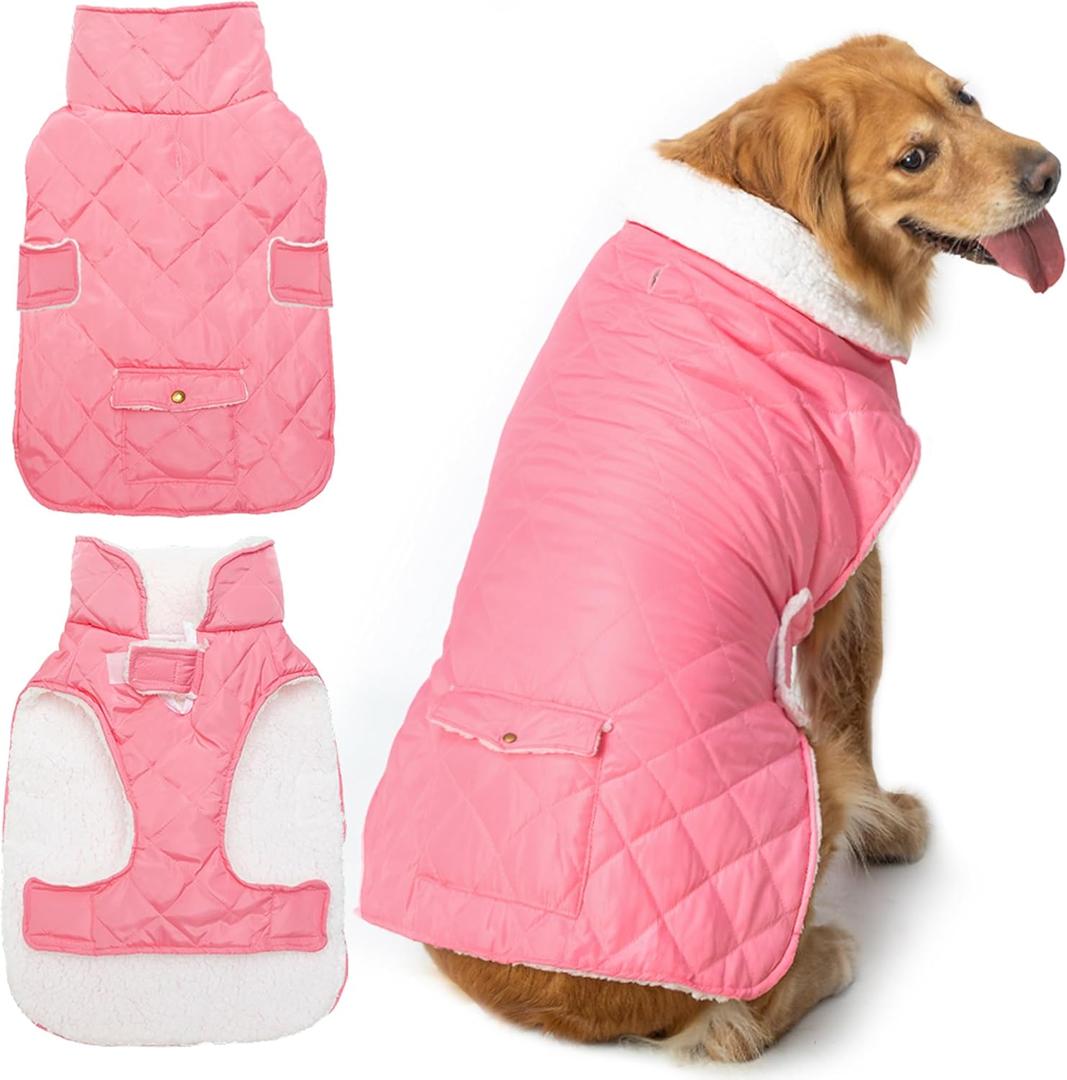 ORZECHKO Dog Winter Coat - Windproof Fleece Warm Thick Dog Jacket Clothes for Cold Weather - Pink Pet Vest Coat Outfits for Small Medium Large Dogs - Indoor & Outdoor Use (XX-Large)