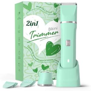 Dermave Bikini Shaver - Dusk Razor with Dual Head Electric Shaver (Body & Facial), IPX7 Waterproof Design, Painless Trimmer for Underarm/Legs/Bikini Line, Fashion Self-Care Gifts for Her (Green)
