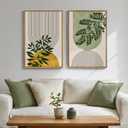 Framed Green Boho Wall Art Set of 2 for Living Room Decor, Bohemian Botanical Geometric Pictures Artwork for Walls, Modern Neutral Canvas Painting Print Wall Decor for Bedroom Home Office, 16x24 Inch, 16" W x 24" H x 2Pcs