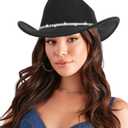 Women-Rhinestone-Western-Cowboy-Hats - Vintage-Wide-Brim-Cowgirls-Hat Bling-Diamond-Hat for Disco Music Party M/L