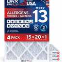 BNX TruFilter 15x20x1 Air Filter MERV 13 (4-Pack) - MADE IN USA - Electrostatic Pleated Air Conditioner HVAC AC Furnace Filters for Allergies, Pollen, Mold, Bacteria, Smoke, Allergen, MPR 1900 FPR 10