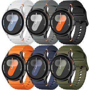 Sport Band for Samsung Galaxy Watch 7 Band 40mm 44mm,No Gap Soft Silicone Strap for Galaxy Watch 6 5 4 FE Band 40mm 44mm/Galaxy Watch 6/4 Classic 47mm 43mm 46mm 42mm/Watch 5 pro 45mm Men Women,6 Pack (01-Black/White/Dark grey/Army Green/Deep Blue/Orange)