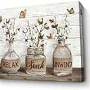 Parylore Farmhouse Bathroom Decor Wall Art Cotton Flower Picture Wall Decor Rustic Mason Jar Farmhouse Style Painting Framed Modern Artwork For Living Room Bedroom Bathroom Office Home Decor 16x20 In
