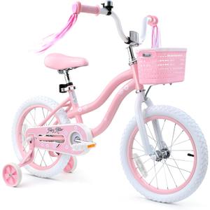 Bicystar Girls Bike for Kids Ages 2-8 Years, 12 14 16 18 Inch Kids Bike with Training Wheels, Basket & Streamers, Pink Little Girls Bicycle with Coaster Brake, Birthday Gift