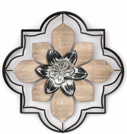 Black and Natural Flower Metal Wall Decor, 18x18