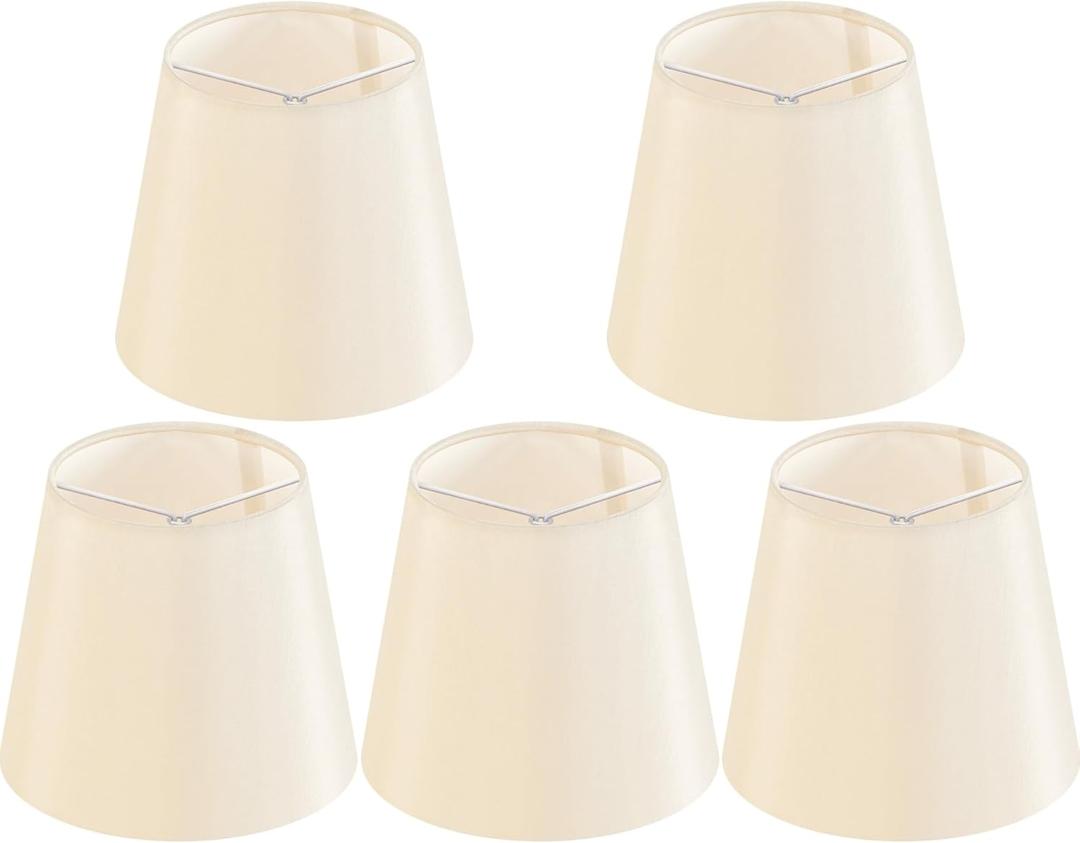 Set of 5 Yellowish Beige Chandelier Lamp Shades, 4" Top x 6" Bottom x 5" Height (Clip on Bulb) Small Lamp Shade, Faux Silk Fabric Lampshade for Wall Lamp, Desk Lamp, Replacement Lampshades by GO&SO