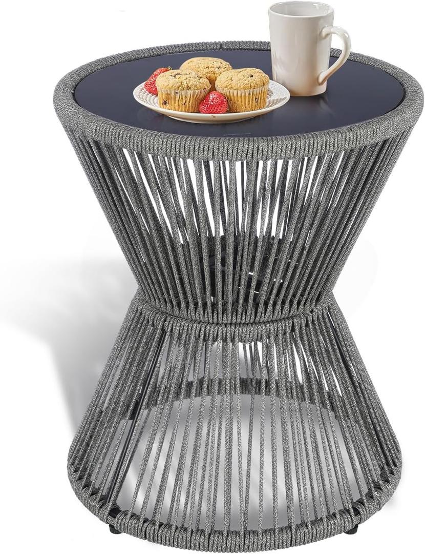 SUNNYPARK Small Outdoor Side End Table Modern Hourglass Style 20" H, 20" x 16" x 16"