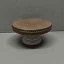 White Wash Round Display Wood Riser, 8.25 Shabby Chic Pedestal Tray Decor with Beads, Farmhouse Display Stands for Small Items in Coffee Bar, Bathroom, Kitchen Island
