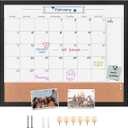Dry Erase Calendar Whiteboard for Wall, Combination Magnetic Dry Erase White Board & Bulletin Board, 23.6" x 31.5" Wood Framed Calendar/Cork Combo Board(BK-6080)