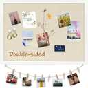 DOLLAR BOSS Cork Board Bulletin Board with Linen Double-Sided 24" x 18" Linen Corkboards for Walls Picture Display Vision Board for Office Home School Framed Picture Pin Board, 20 Pushpins 10 Clips