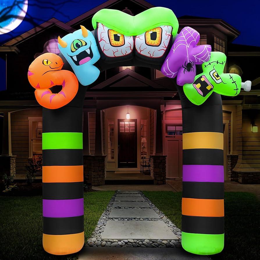 Holidayana Halloween Inflatables Large 9 ft Spooky Archway - Inflatable Outdoor Halloween Decorations Blow Up Arch Halloween Decorations for Yard, Lawn & Garden Internal Lights & Built-in Fan 