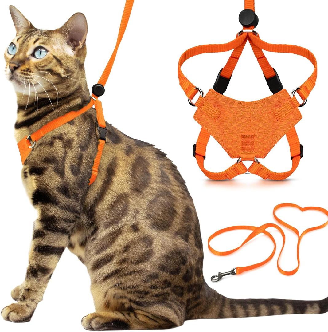 Houdini Escape Proof Cat Harness and Leash Set by OutdoorBengal Orange, Medium Cat Harness for Walking (M/L 12-20in Chest, Orange)