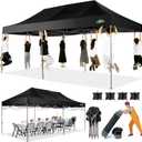 COBIZI 10'x20' Heavy Duty Pop up Canopy Tent Without Sidewall Easy Up Commercial Outdoor Canopy Wedding Party Tents for Parties All Season Wind Waterproof Gazebo with Roller Bag, Black(Frame Thickened)